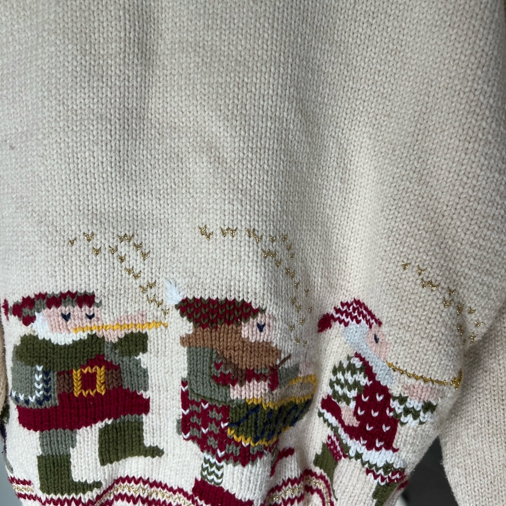Vintage 80s Christmas Knit Sweater Sleigh Buttons Santa Cardigan Women’s Large - Picture 3 of 5